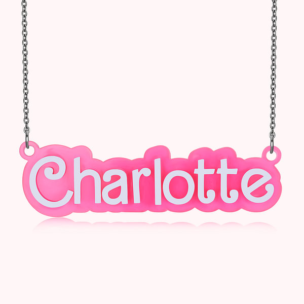 Personalized Pink and White Fashion Doll Acrylic Necklace with Name Christmas Birthday Valentine's Day Gift for Her