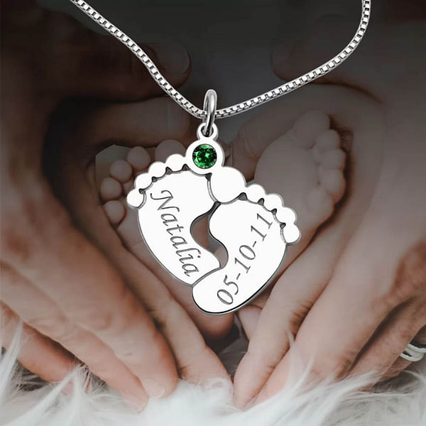 Feet Necklace with Baby's Birthstone and Name | Callie