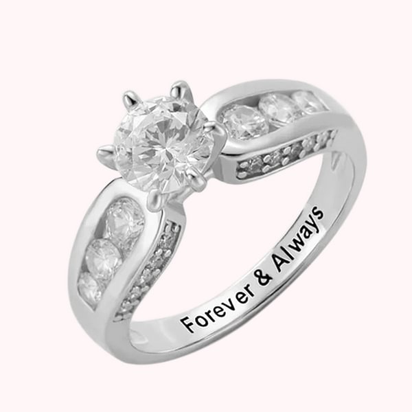 Engraved Round Gemstone Promise Ring