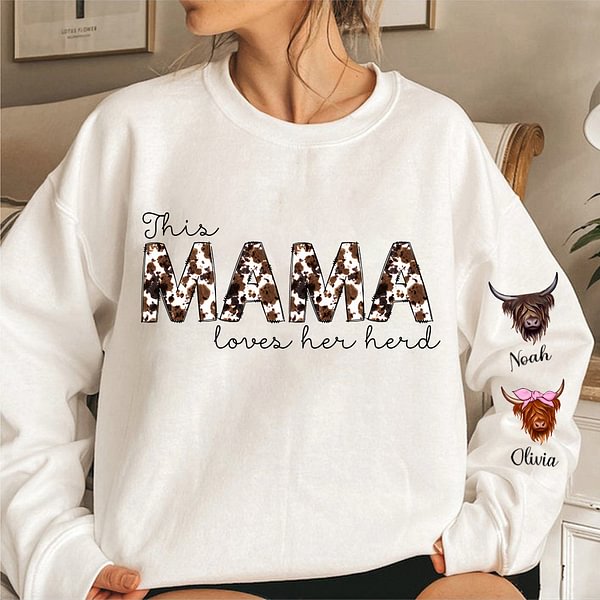 Personalized This Mama Loves Her Herd Highland Cow Sweatshirt Mother's Day Birthday Christmas Gift for Mom Grandma