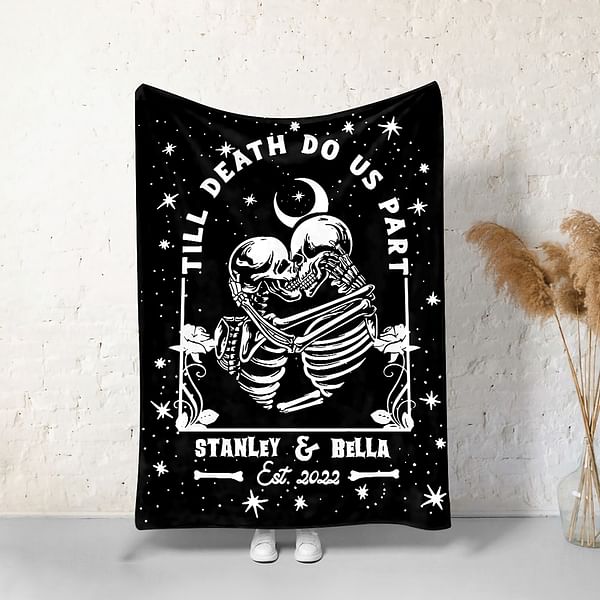 Personalized  Till Death Do Us Part Couple Skull Gothic Style Fleece Blanket Valentine's Day Gift for Couple