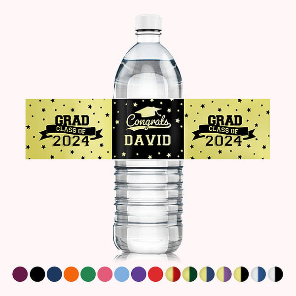 Personalized Class of 2024 Waterproof Graduation Water Bottle Labels Stickers with Name Set of 20 Gift for Graduates