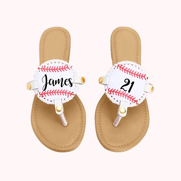 Personalized Baseball Football Softball Non-slip Flip Flops Sport Theme Women's PU Summer Sandals Gift for Ball Game Fans Beach Lovers