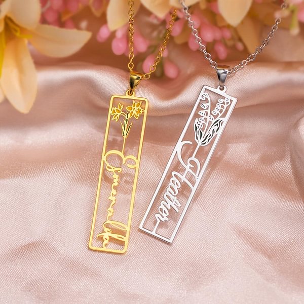 Personalized Birth Flower Name Necklace Birthday Mother’s Day Gift for Women