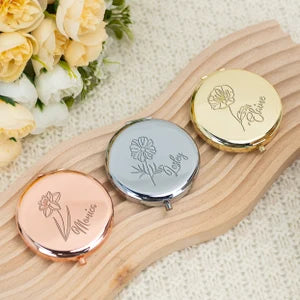 Personalized Engraved Compact Mirror,Birth Flower Pocket Mirror,Bridesmaid Mirror,Wedding Party Favors,Bridesmaid Gift,Mother's Day Gift