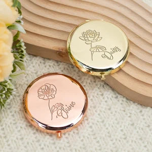 Personalized Engraved Compact Mirror,Birth Flower Pocket Mirror,Bridesmaid Mirror,Wedding Party Favors,Bridesmaid Gift,Mother's Day Gift