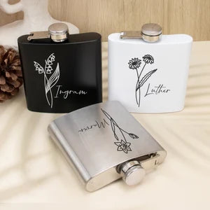 Personalized Flask,Bridesmaid Flask,Hip Flask for Women,Flask with Birth Flower,Wedding Hip Flask,Bridesmaid Gifts,Gifts for Wedding Party