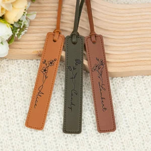 Personalized Leather Bookmark, Birthflower Bookmark for Women, Book Lover Gift, PU Leather Bookmark, Birthday Gift for Her/Mom, Reading Gift