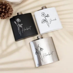 Personalised Hip flask,Custom Hip Flask with Birth Flower,Bridesmaid Gift,Women Hip Flask,Hen Party Gift,Personalised Bottle Wedding For her