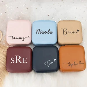 Personalized Name Jewelry Box, Leather Travel Jewelry Case, Mother's Day Gift, Bridesmaid Gift, Birthday Gift for Her, Wedding Favors Gift