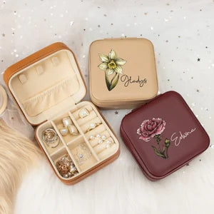 Personalized Birth Flower Jewelry Box, Leather Travel Jewelry Case, Colorful Flower Jewelry Box, Mother's Day Gift, Birthday Gift for Her