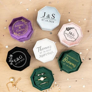 Personalised Wedding Ring Box, Octagonal Velvet Ring Box, Proposal Ring Box, Anniversary Gift, Engagement Ring Bearer, Wedding Ceremony Gift