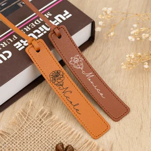 Personalized Leather Bookmark with Birth Flower, Flower Bookmark Gift, Reading Gift, Pre-school Gift for Daughter, Thank you Gift for Teacher