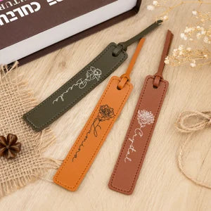 Personalized Leather Bookmark with Birth Flower, Flower Bookmark Gift, Reading Gift, Pre-school Gift for Daughter, Thank you Gift for Teacher