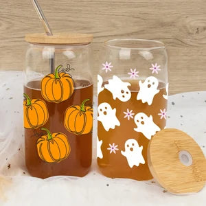 Halloween Iced Coffee Cup,Personalized Pumpkin Cup,Halloween Ghost Glass,Spooky Season Coffee Mug,Halloween Gift,Fall Season Gift for Girls