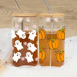 Halloween Iced Coffee Cup,Personalized Pumpkin Cup,Halloween Ghost Glass,Spooky Season Coffee Mug,Halloween Gift,Fall Season Gift for Girls