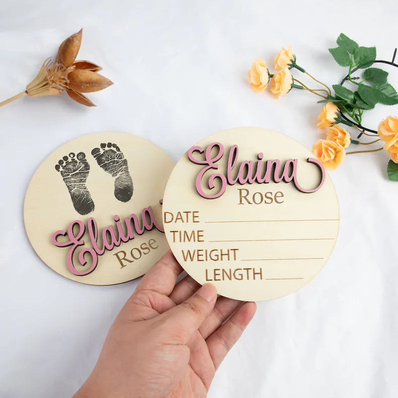 Baby Announcement Sign with Birth Stats | Footprint Sign For Newborn | Baby Name Reveal | Personalized Baby Name Sign | Sign For Hospital